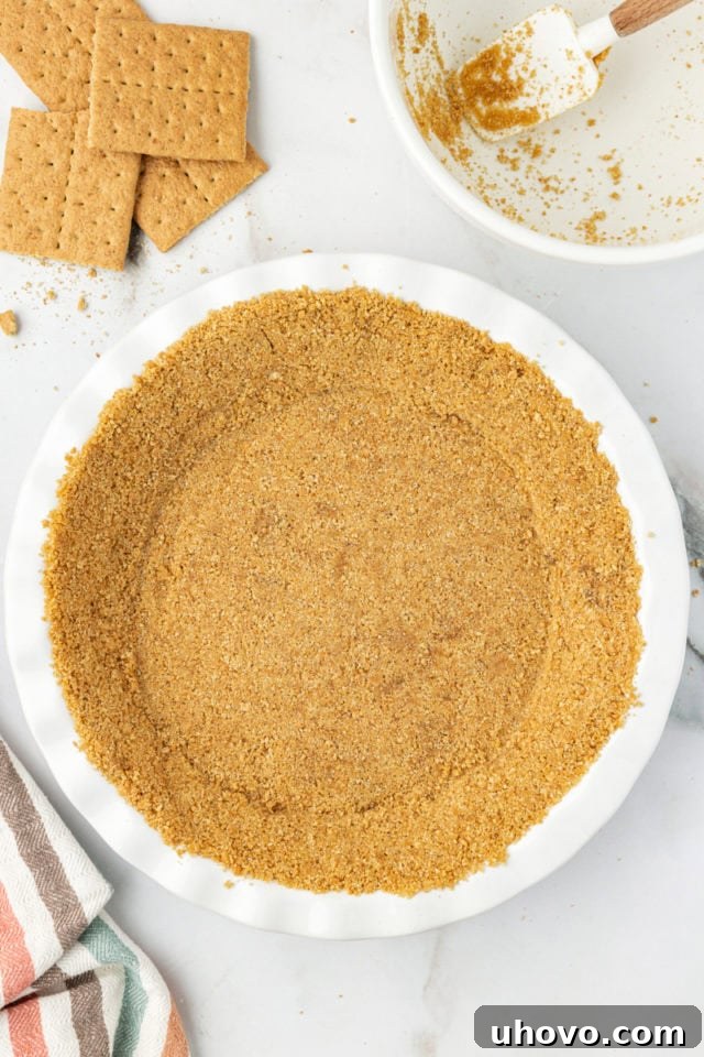 Crust for chocolate cookie dough cheesecake, neatly pressed into the pie pan