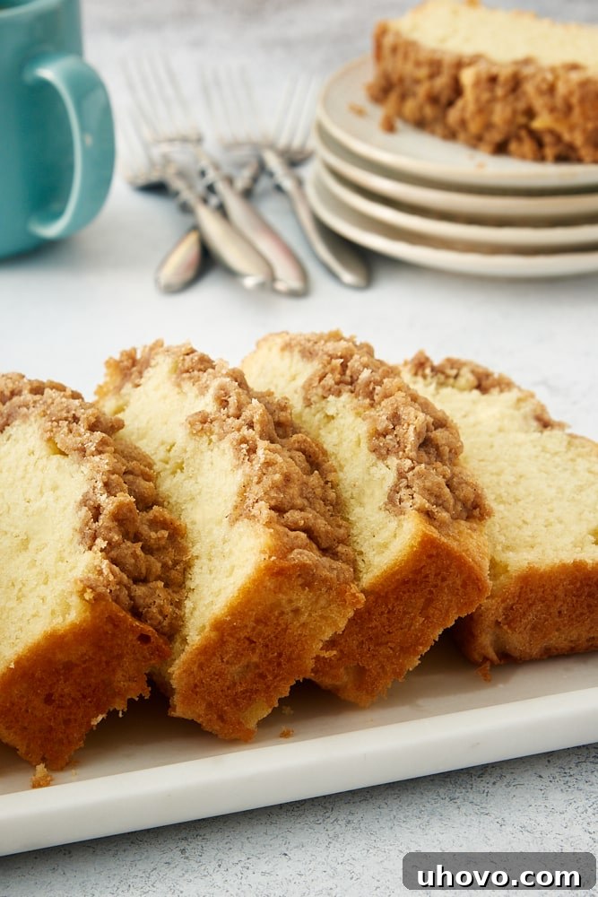 Sour Cream Coffee Cake Loaf with a buttery cinnamon topping