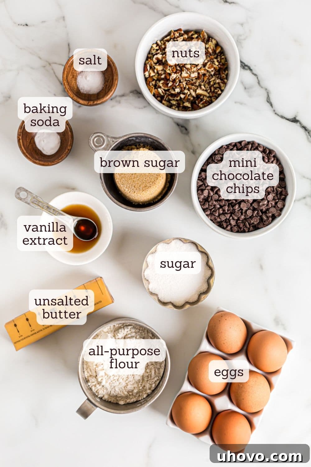 overhead view of ingredients for chocolate chip cupcakes