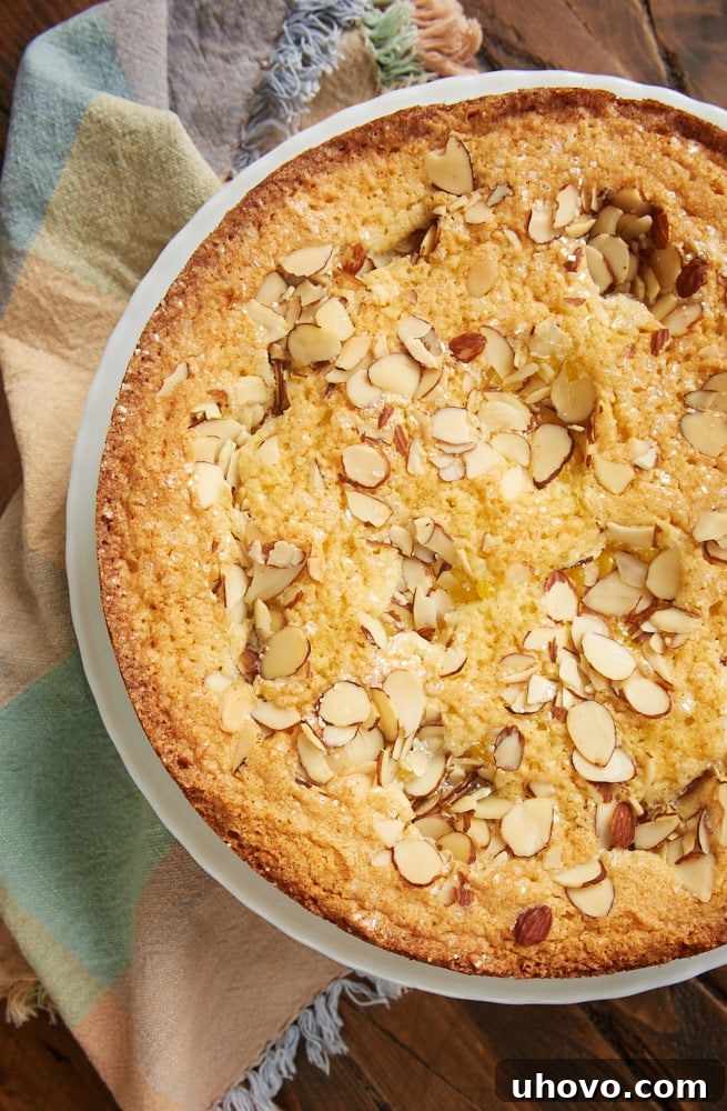 Moist Lemon Almond Butter Cake with a light dusting of powdered sugar