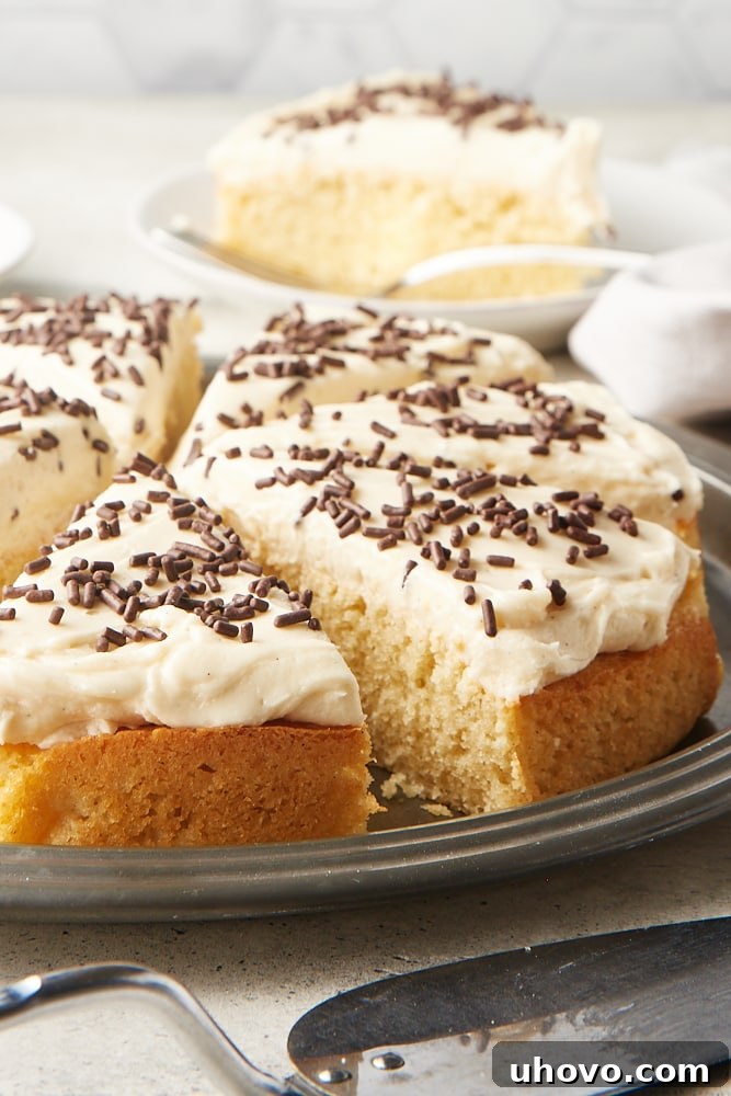 Fluffy Irish Cream Cake with a rich frosting and chocolate shavings