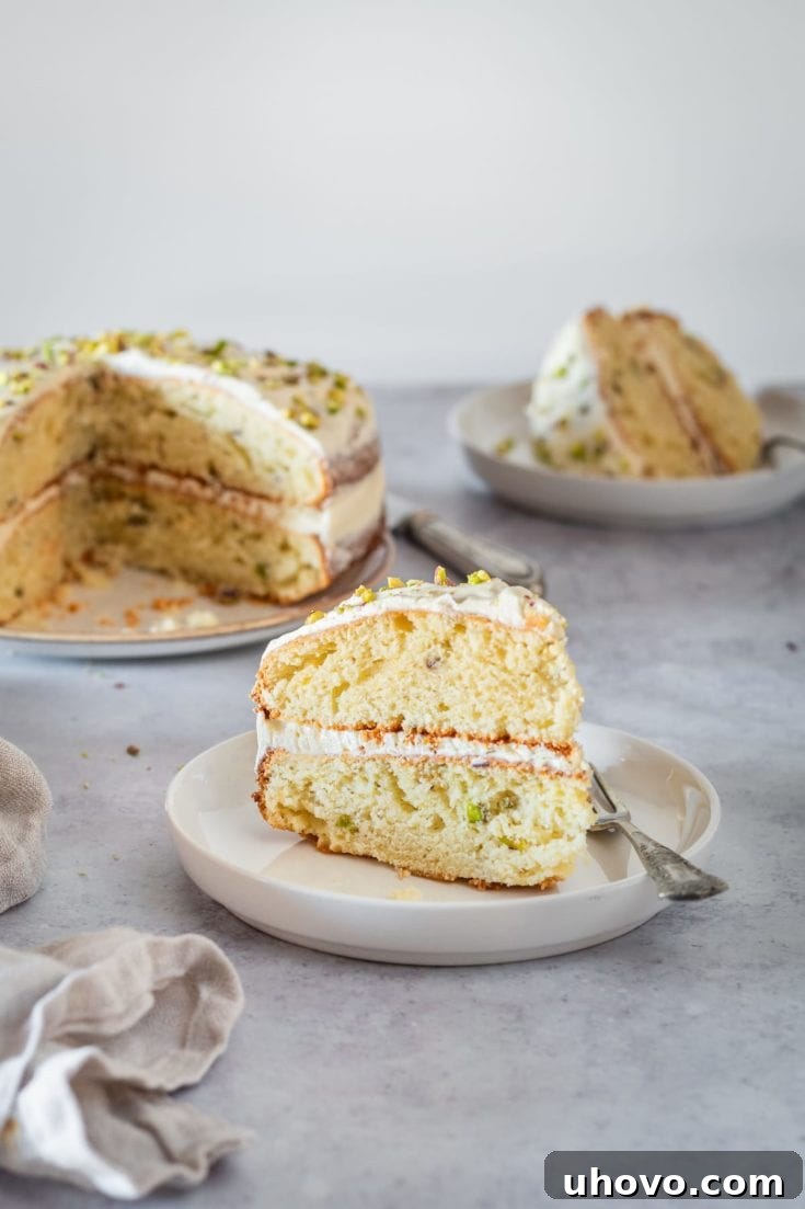 Unique Pistachio Cake with White Chocolate Frosting