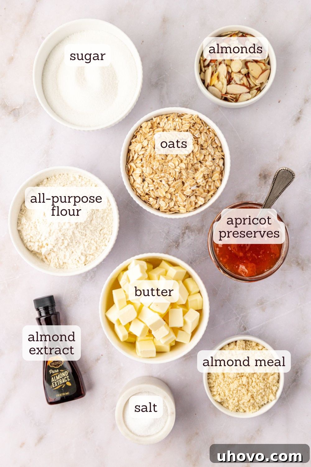 overhead view of ingredients for apricot bars