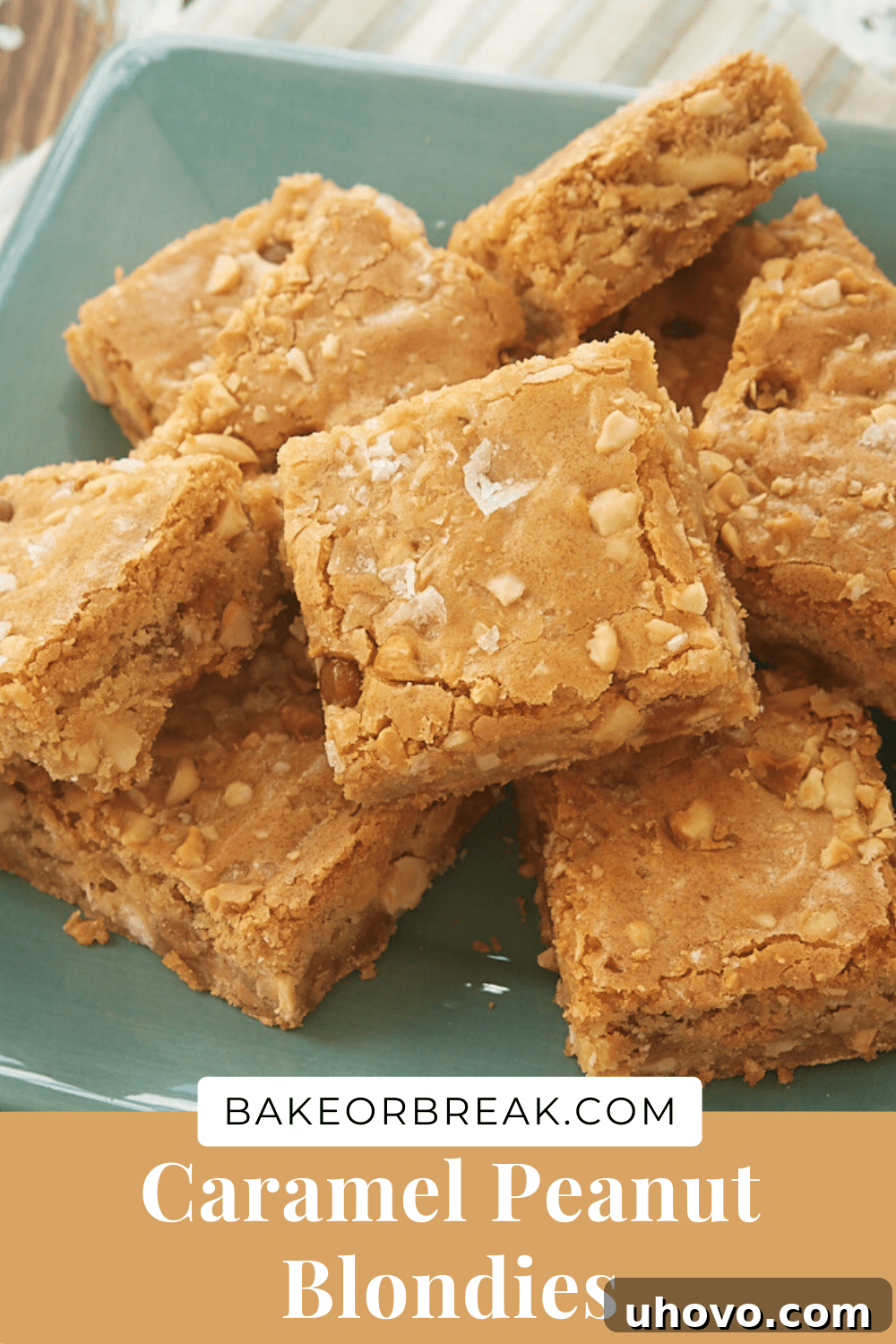Caramel Peanut Blondies bakeorbreak.com