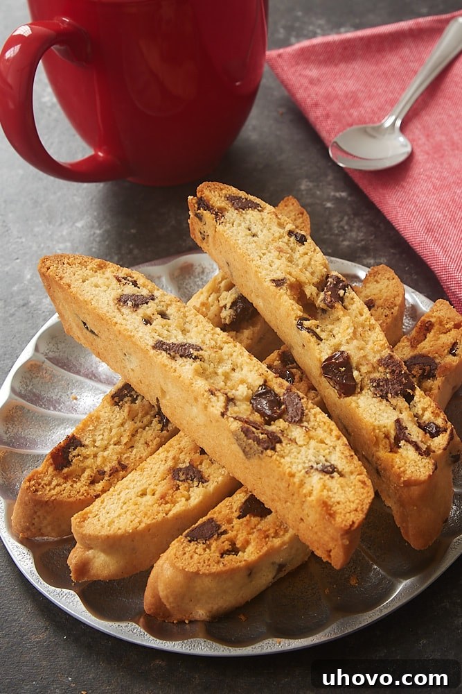 Classic Cherry Chocolate Chip Biscotti on a Cooling Rack