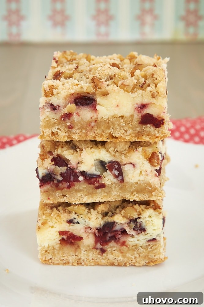 Cranberry Crumble Cheesecake Bars with a crumb topping