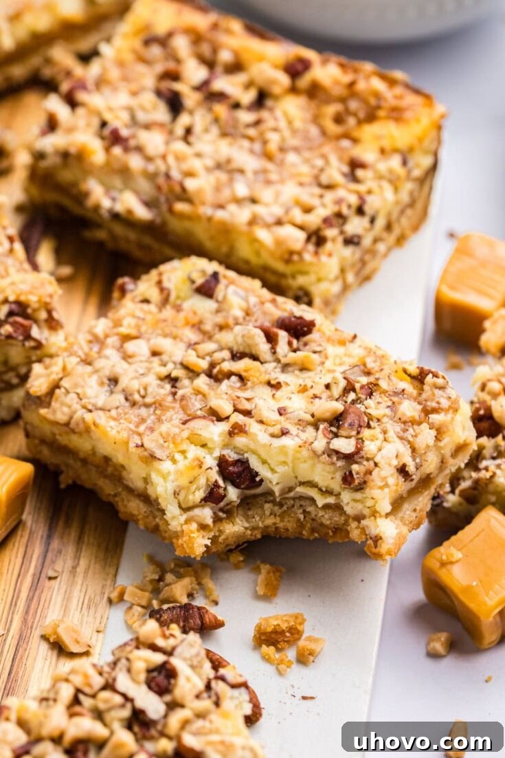 Caramel Cream Cheese Bars with a gooey caramel layer