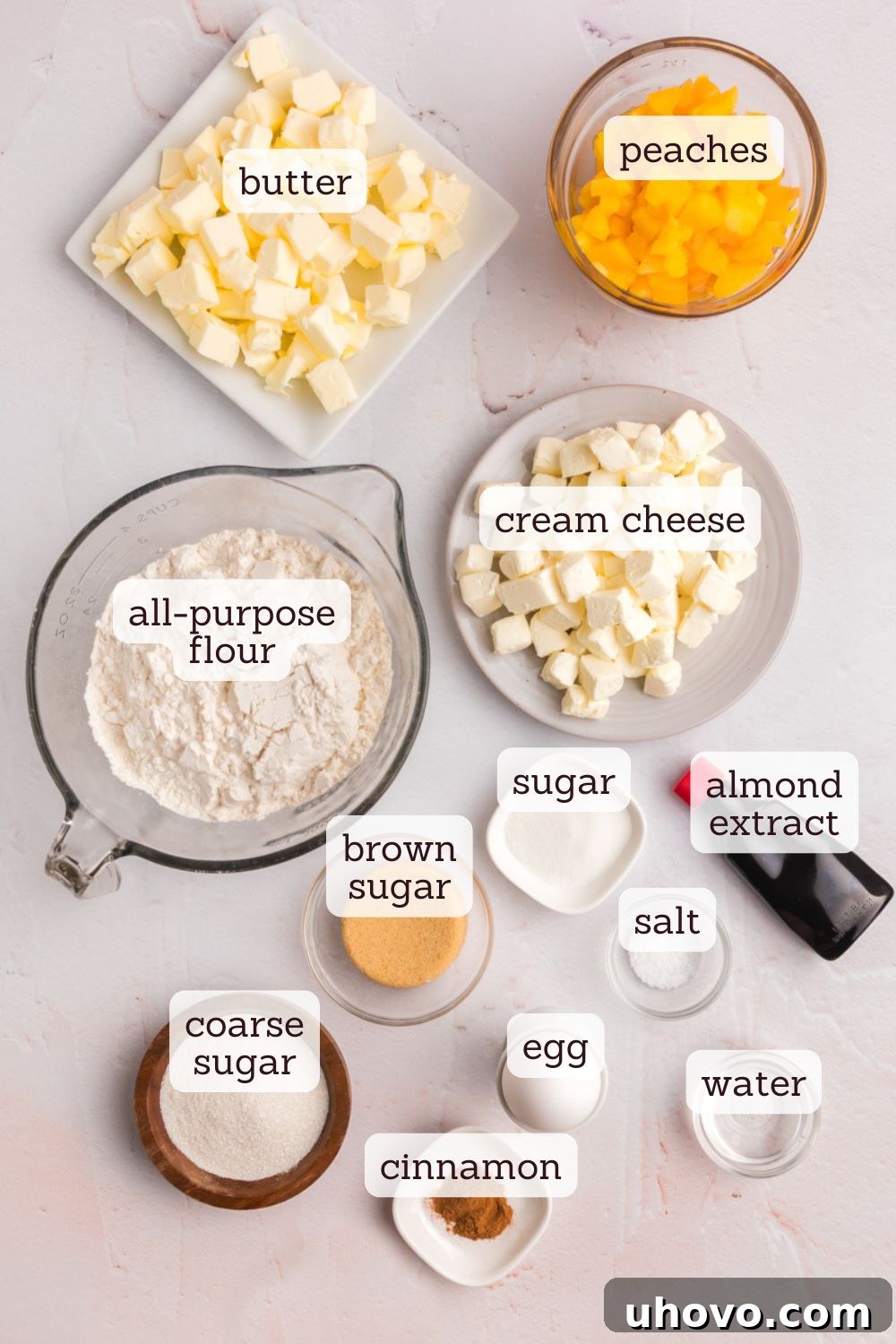 overhead view of ingredients for peach hand pies