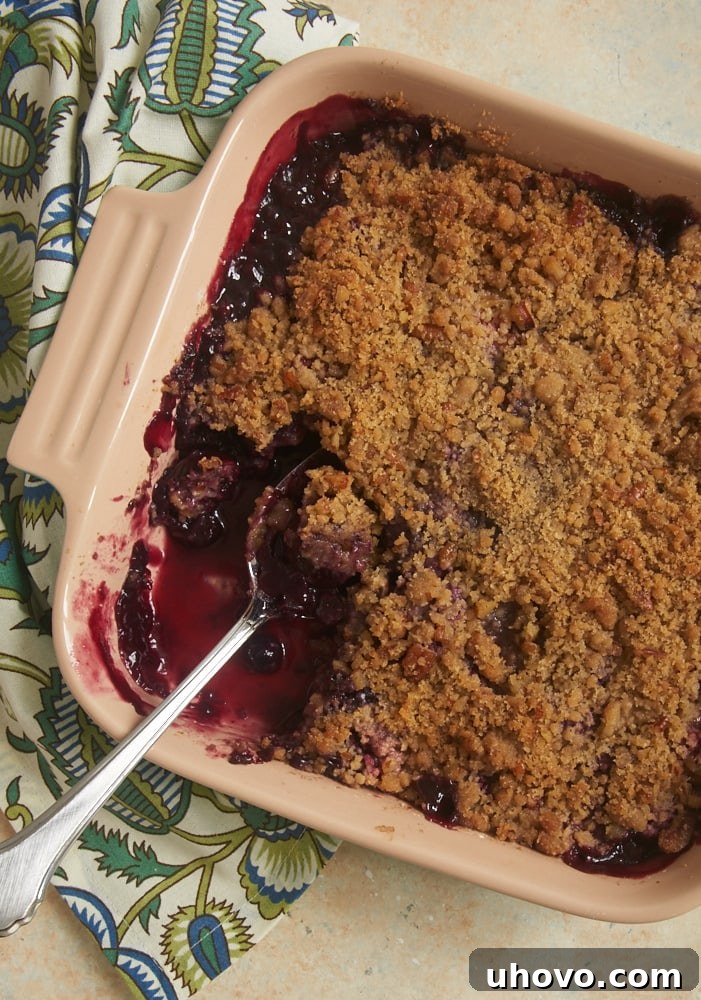 A colorful Cherry Berry Crumble baked in a ceramic dish, ready to be served.