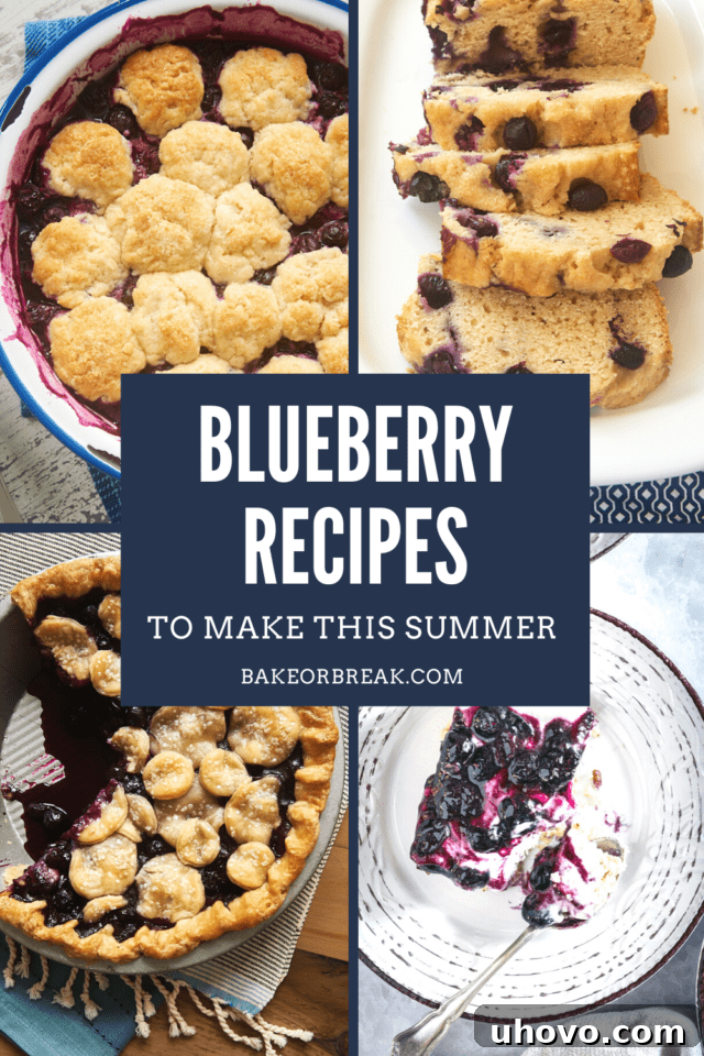 A vibrant display of various blueberry desserts, enticing for summer baking.