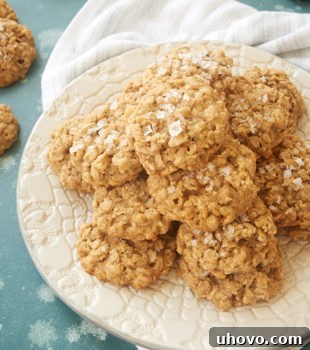 Salted Oatmeal Cookies on a white plate, ready to be served