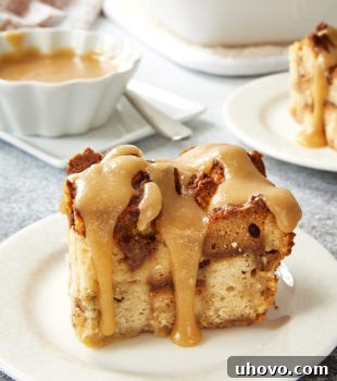 Cookie Butter Pound Cake Bread Pudding topped with a creamy vanilla sauce