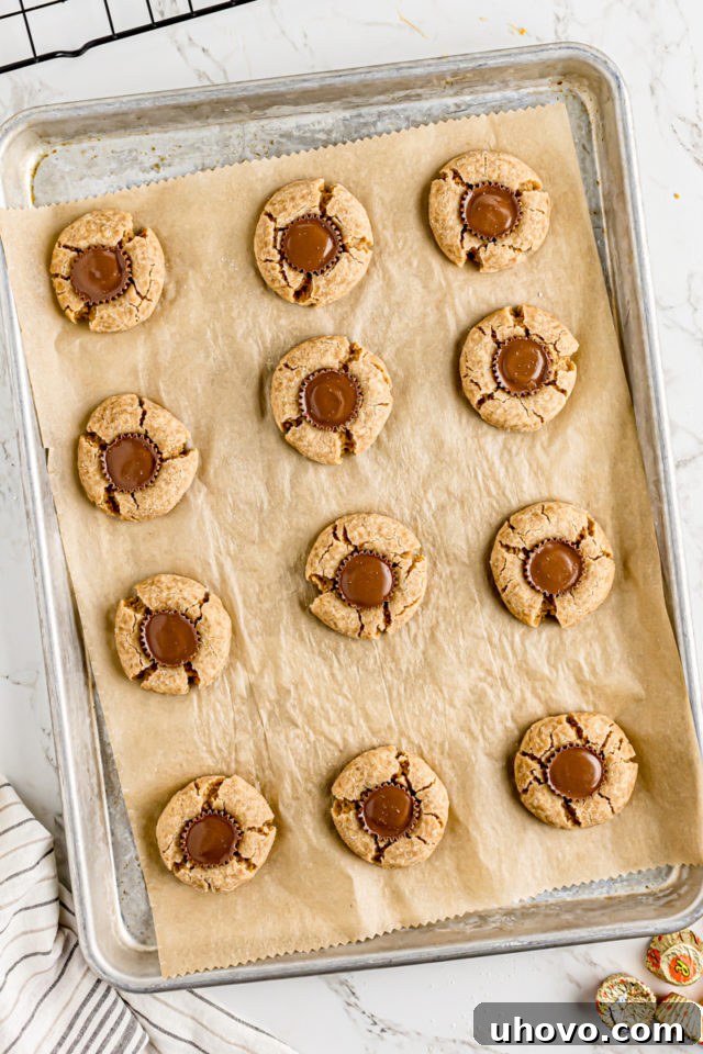 Pan of peanut butter cup cookies