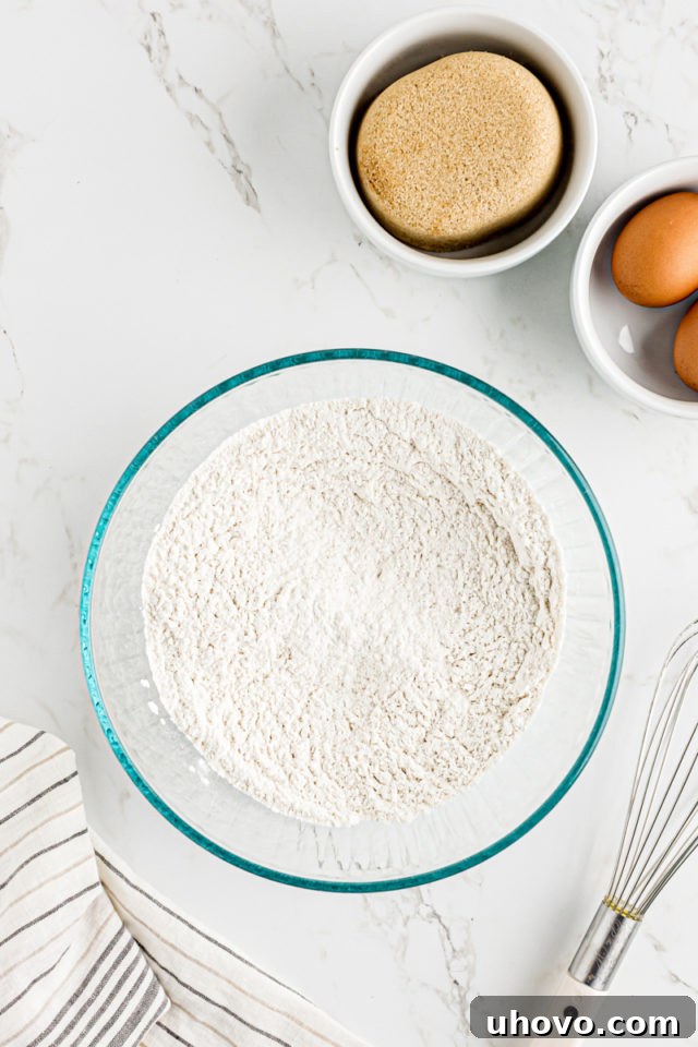 Mixing bowl of dry ingredients for cookies