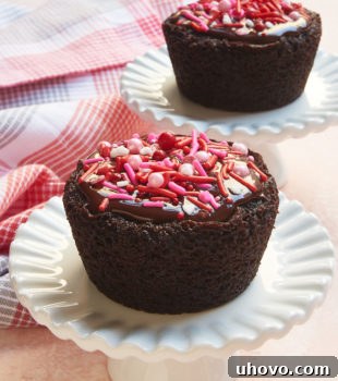Chocolate Cupcakes for Two served on small white cake stands