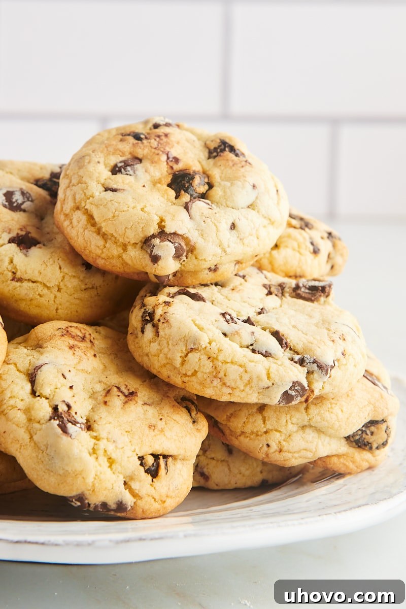 A beautifully arranged plate of freshly baked cherry chocolate chip cookies, ready for serving.