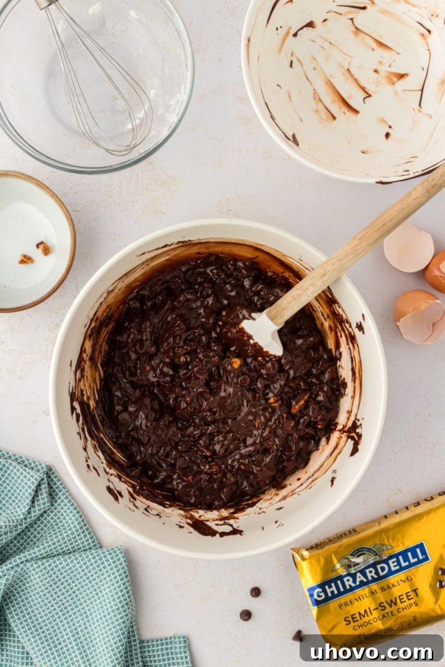 The final, perfectly mixed double chocolate cookie dough resting in a bowl, awaiting its transformation into delectable cookies.