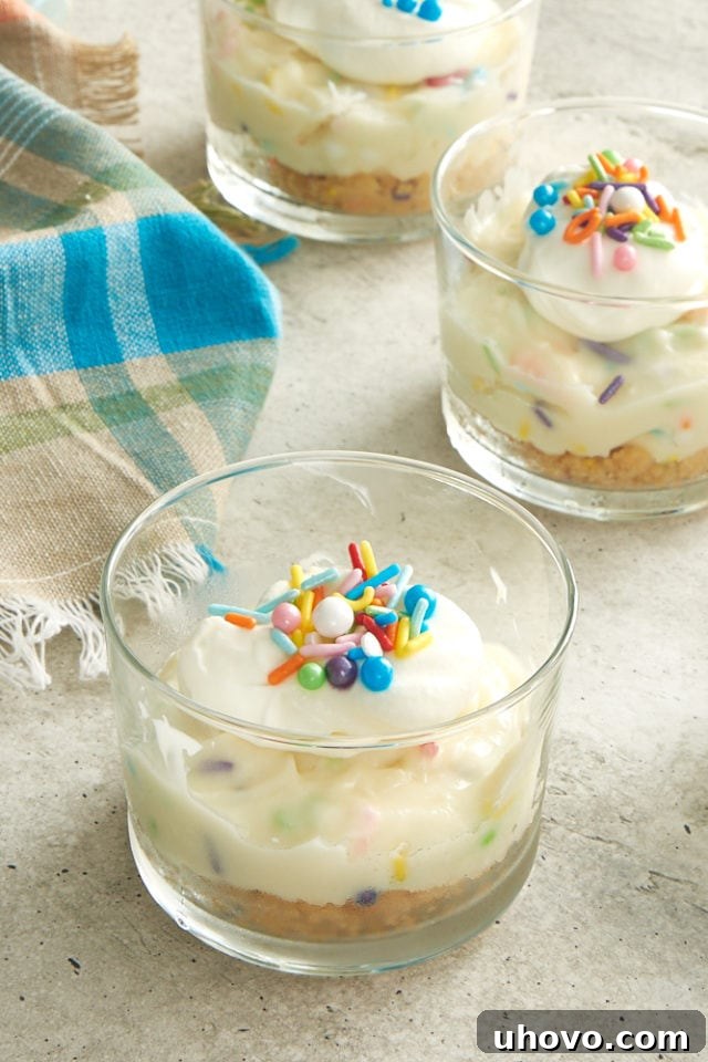 Celebration No-Bake Cheesecakes served in small glasses, vibrant and ready to enjoy.