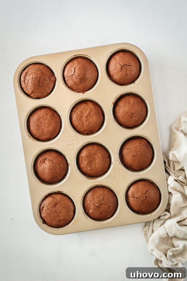 Overhead view of chocolate pound cakes in muffin tin
