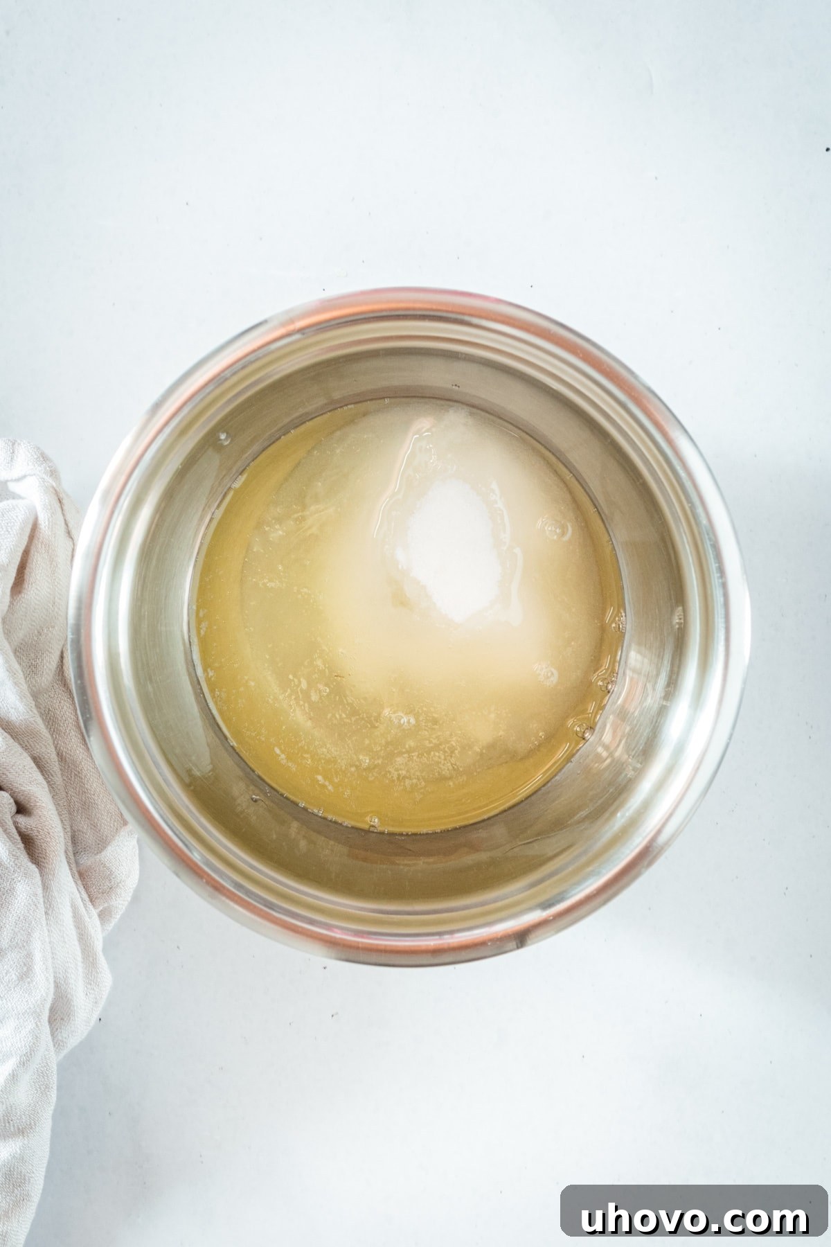 Overhead view of meringue mixture before cooking