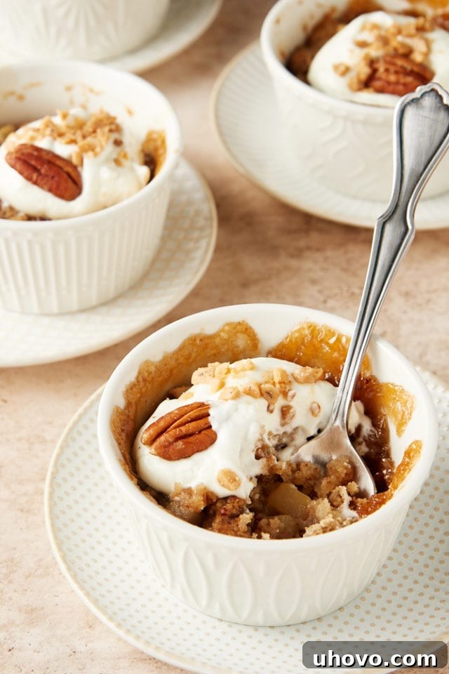 Small-batch Ginger Pear Pudding Cakes combine fresh pears, nuts, and spices for a fantastic fall dessert. While the cake bakes, it creates a layer of rich butterscotch pudding underneath a layer of flavorful cake. Absolutely delicious!