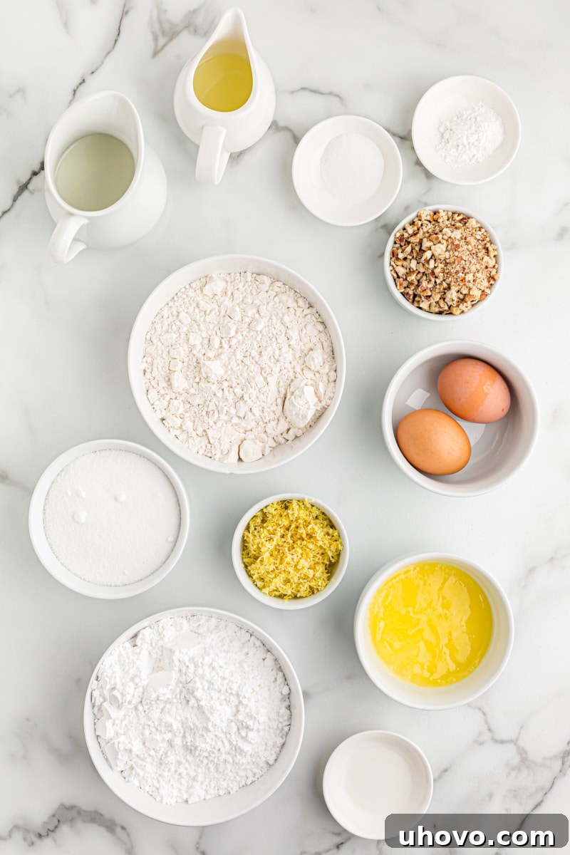 Overhead view of ingredients for lemon bread