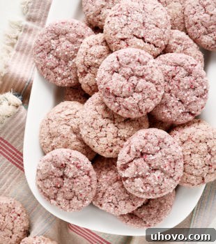 Overhead view of Raspberry Sugar Cookies on a white tray