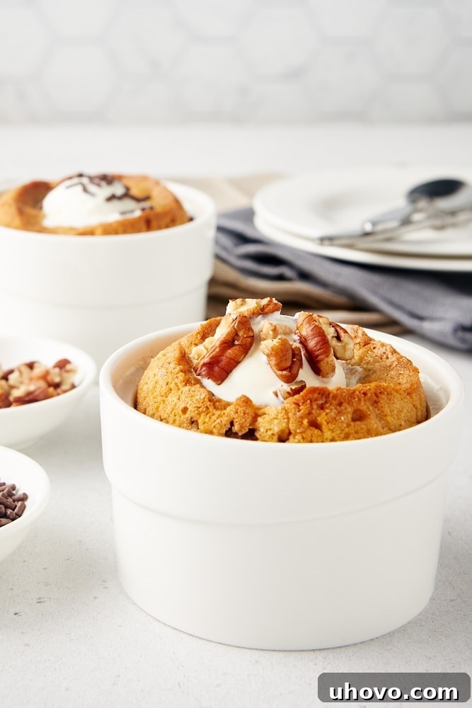 Deep Dish Chocolate Chip Cookies for Two, gooey and rich.