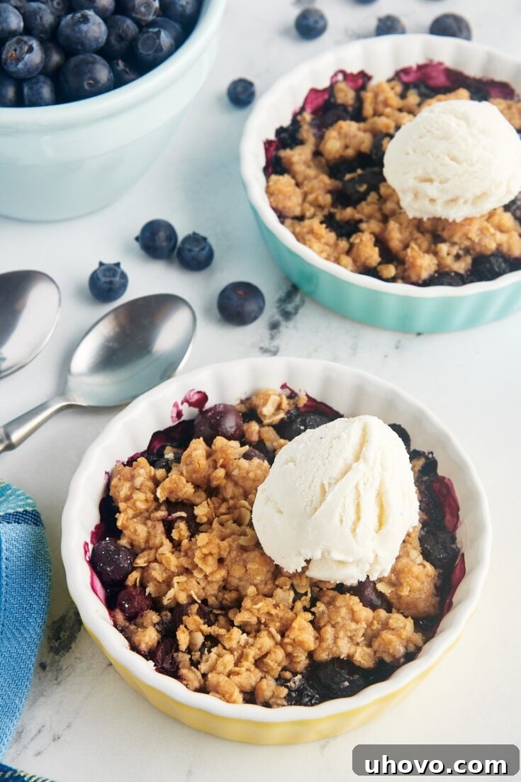 Blueberry Crumble for Two, a fruity and easy small batch dessert.