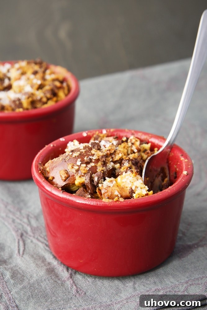 Dark Chocolate Bourbon Bread Puddings, bold and easy small batch dessert.