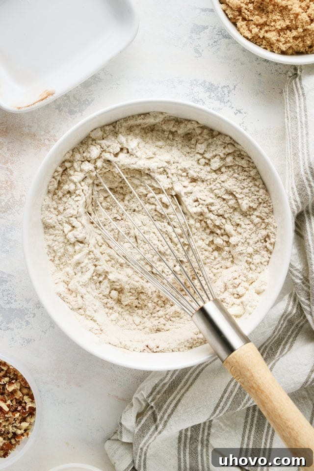 overhead view of mixed dry ingredients for Brown Butter Cinnamon Cookies