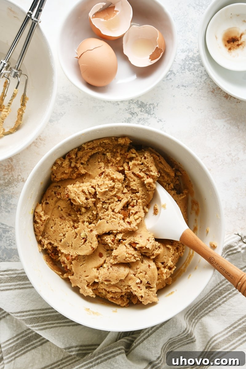 overhead view of mixed dough for Brown Butter Cinnamon Cookies