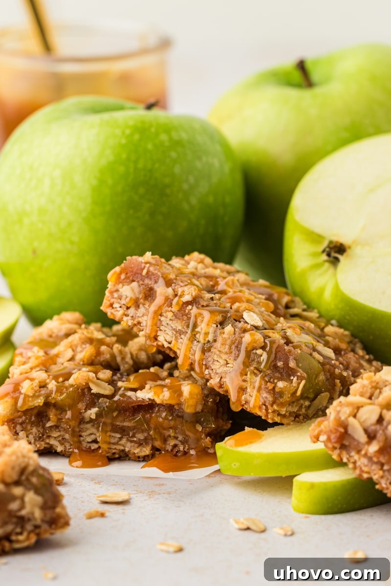 Granny Smith apples and caramel apple bars
