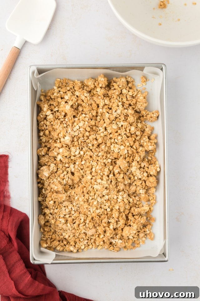 Overhead view of crust mixture in pan