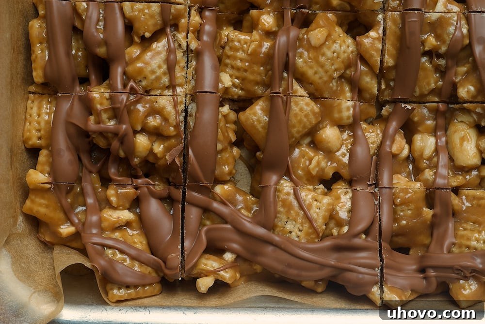A generous tray of Good Morning Sunshine Bars, perfectly set and topped with melted chocolate, ready to be sliced.