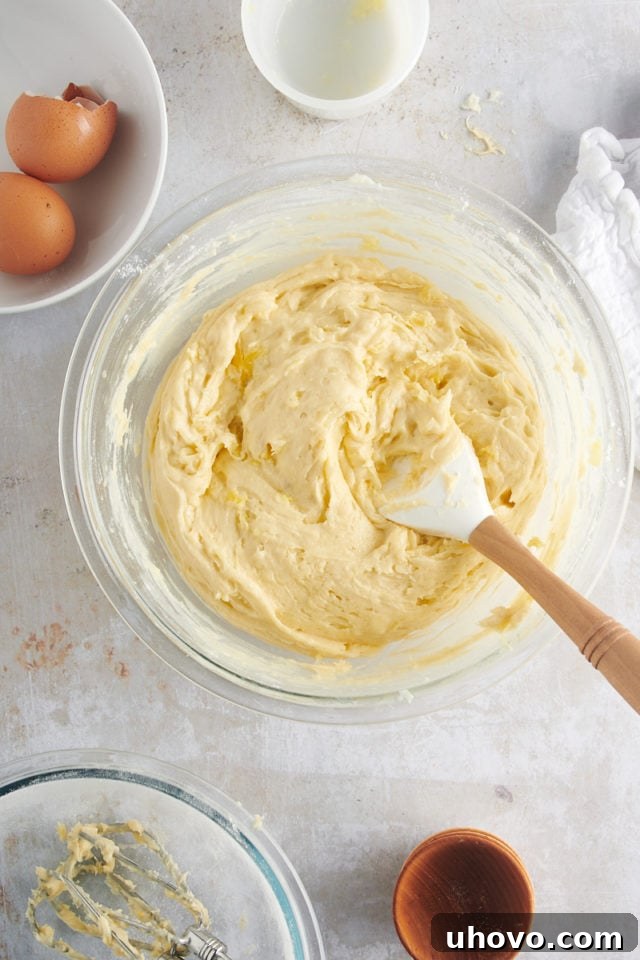 Overhead view of the completed, well-mixed dough for Pineapple Cream Cheese Cookies, ready for chilling