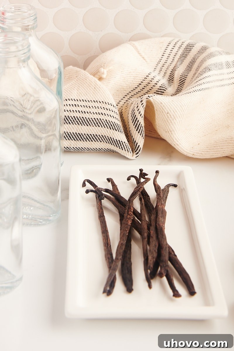 vanilla beans on a small white tray