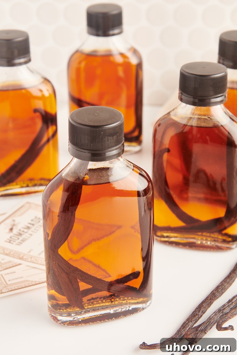 several bottles of homemade vanilla extract