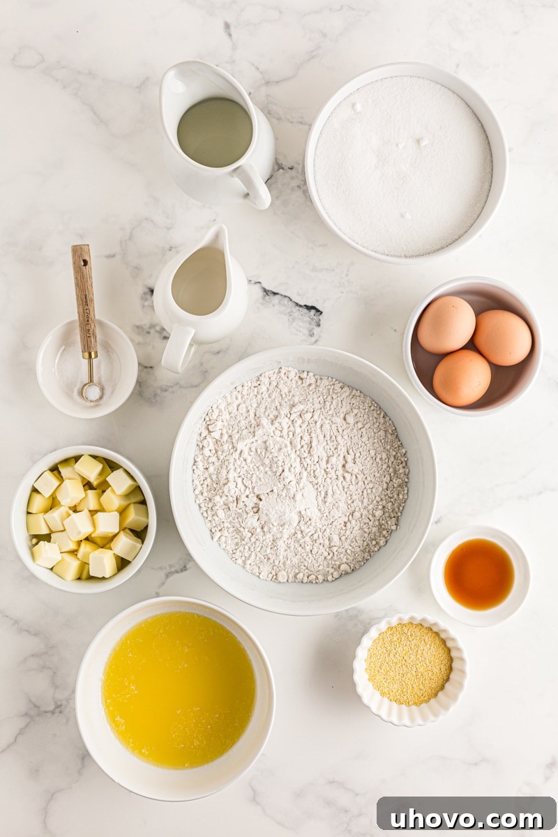 Overhead view of chess pie ingredients
