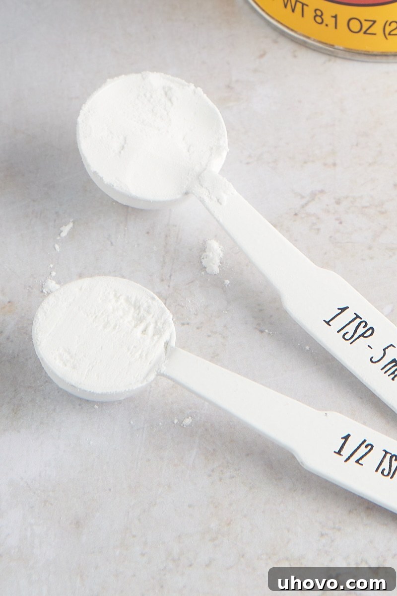 baking powder in two measuring spoons