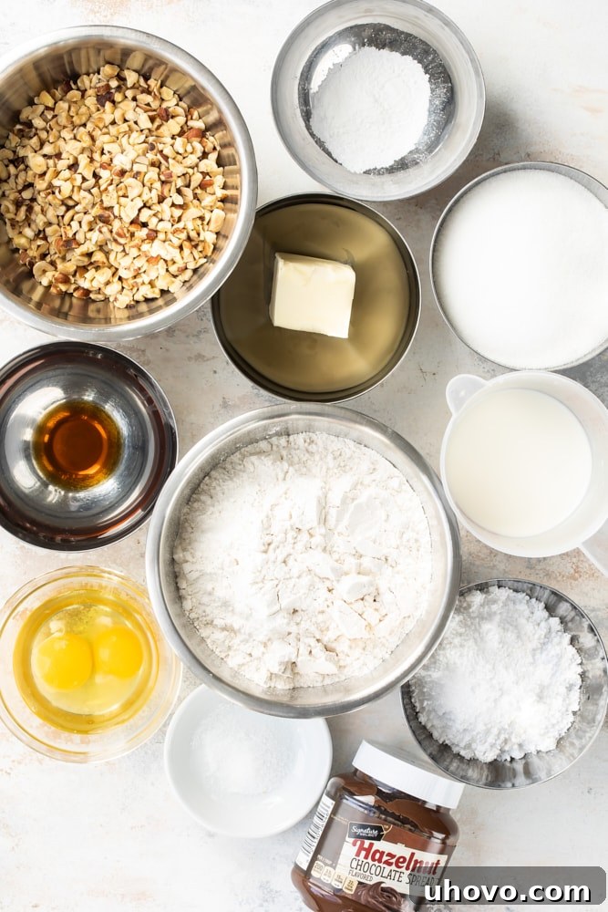 Ingredients for hazelnut crinkle cookies.