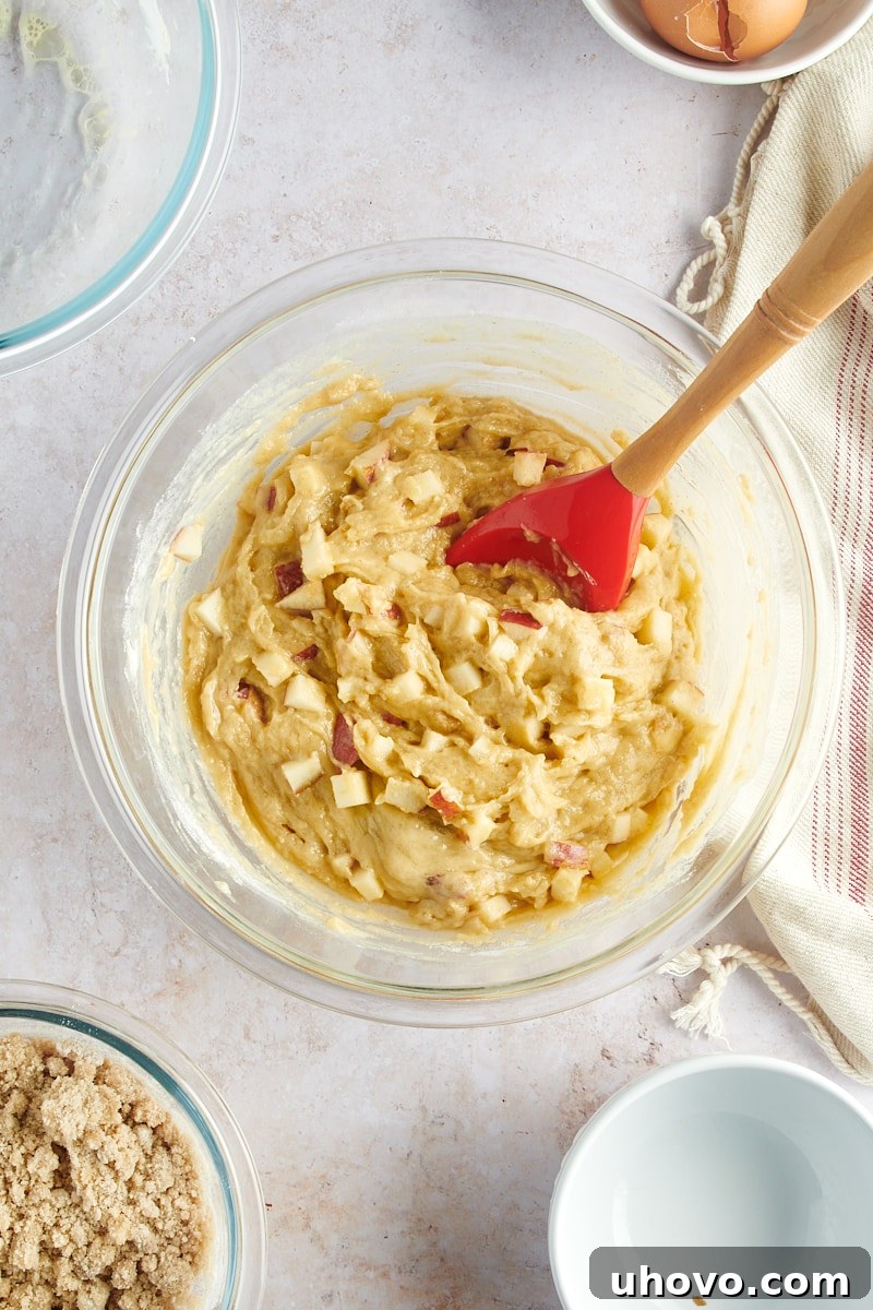 overhead view of mixed Apple Cinnamon Muffins batter