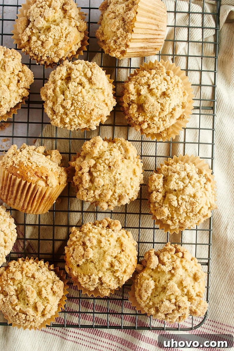 overhead view of Apple Cinnamon Muffins on a wire rack