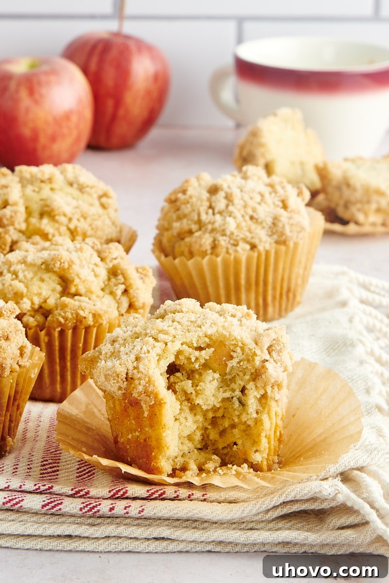 Apple Cinnamon Muffins on a red-striped towel