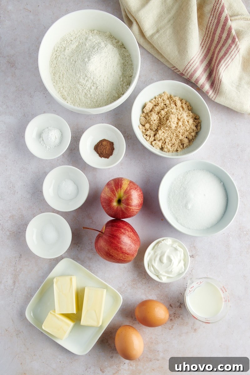 overhead view of ingredients for Apple Cinnamon Muffins