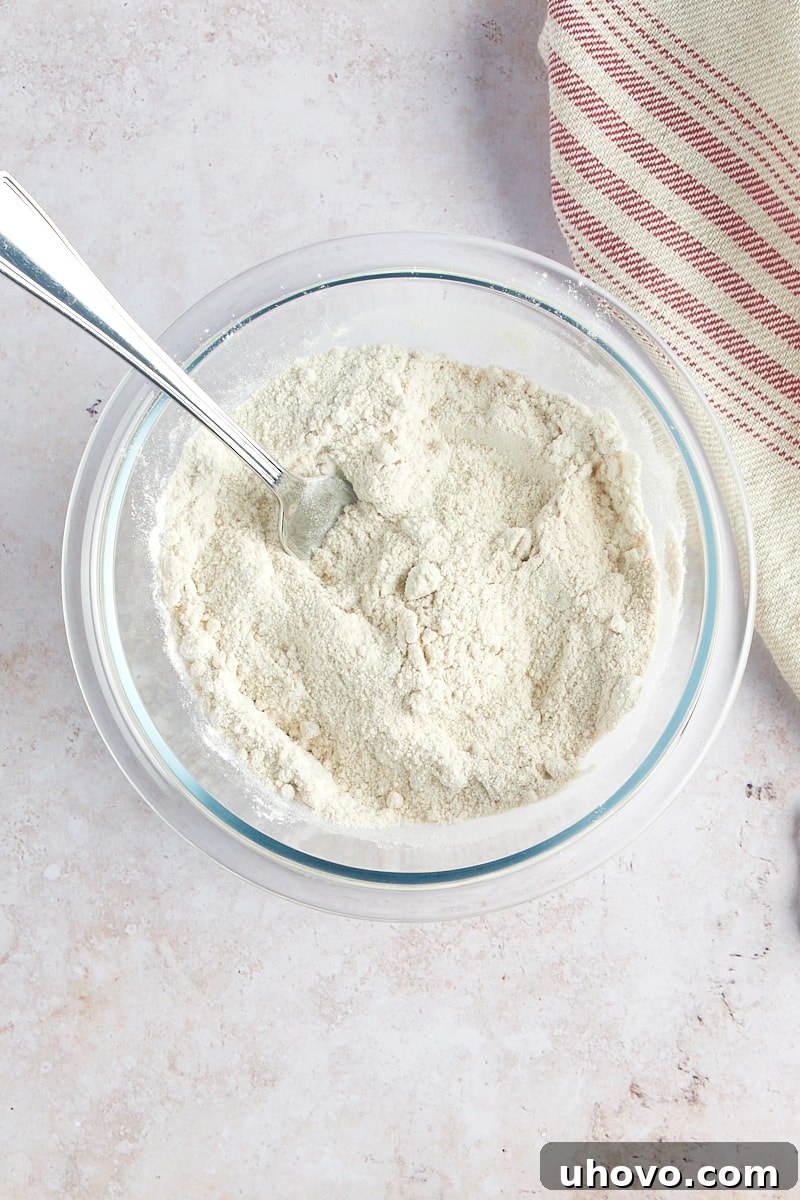 overhead view of mixed dry ingredients for crumb topping