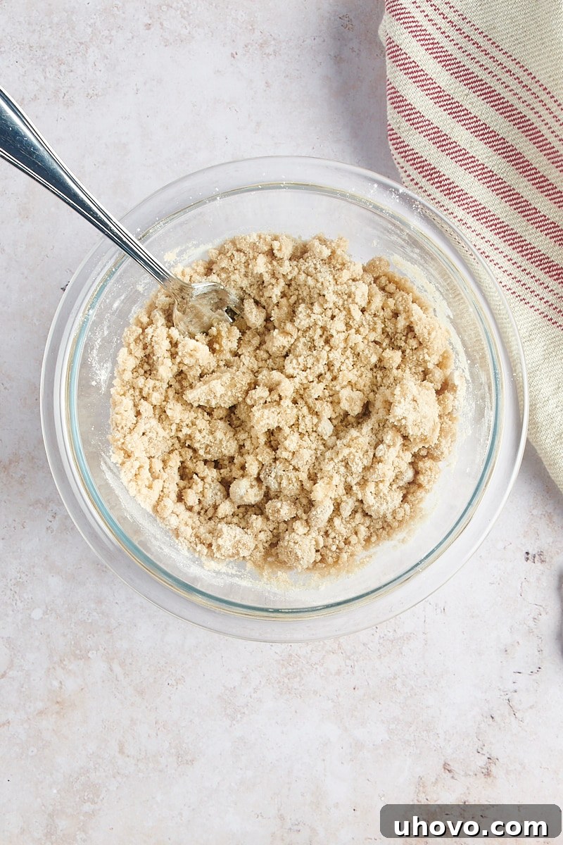 overhead view of mixed crumb topping for Apple Cinnamon Muffins