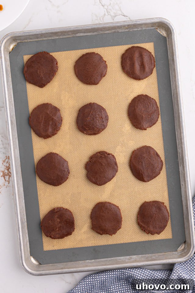 Overhead view of chocolate cookie dough rounds