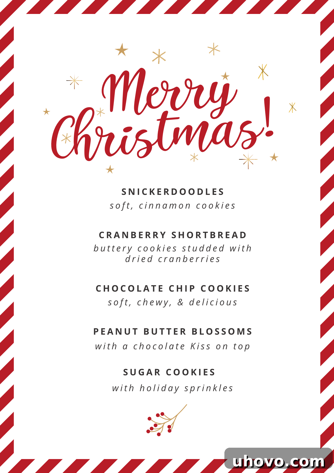 An example of a beautifully designed Christmas cookie list, perfect for accompanying festive cookie trays and gifts.
