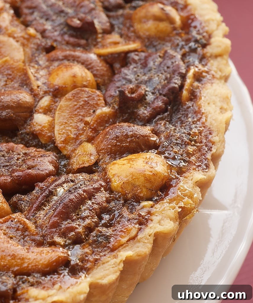 Elevate your holiday dessert spread with this wonderfully delicious Mixed Nut Tart, a delightful alternative to classic pecan pie. Its golden crust and vibrant mix of nuts create an irresistible visual and culinary experience.